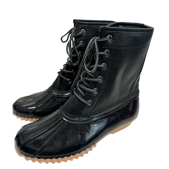Sporto Duck Rain Boots‎ Size 9 Black Dakota Lace Up Waterproof NEW - Picture 1 of 10